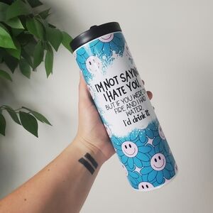 NEW Floral Happy Face Water Bottle Hippie Vibe Sassy Tumbler